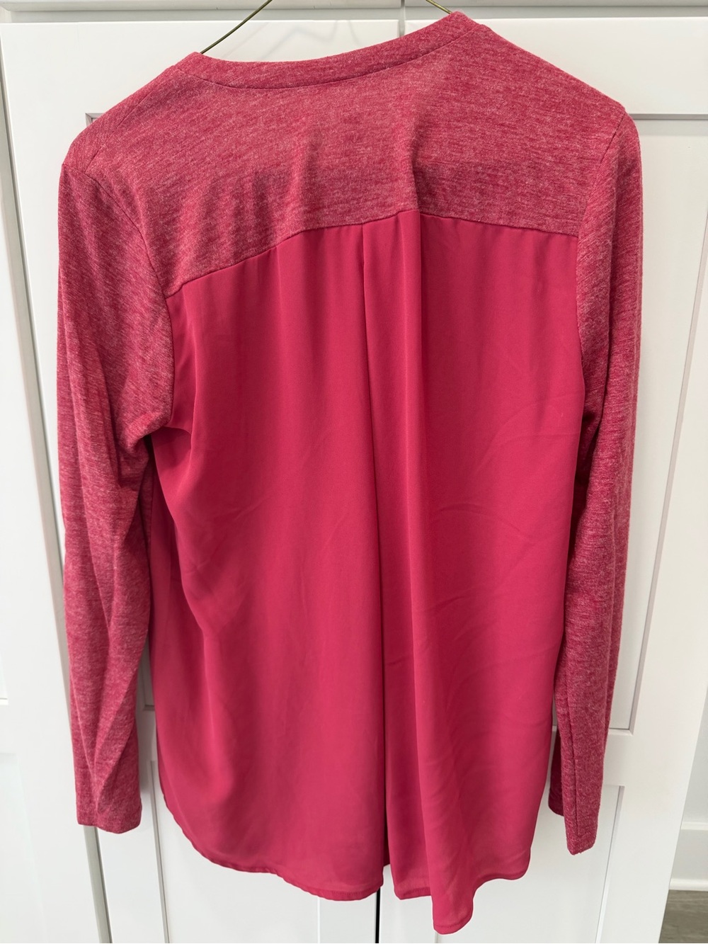 LOFT Heathered Raspberry Long-Sleeve Split-Neck Top - Picture 3 of 3